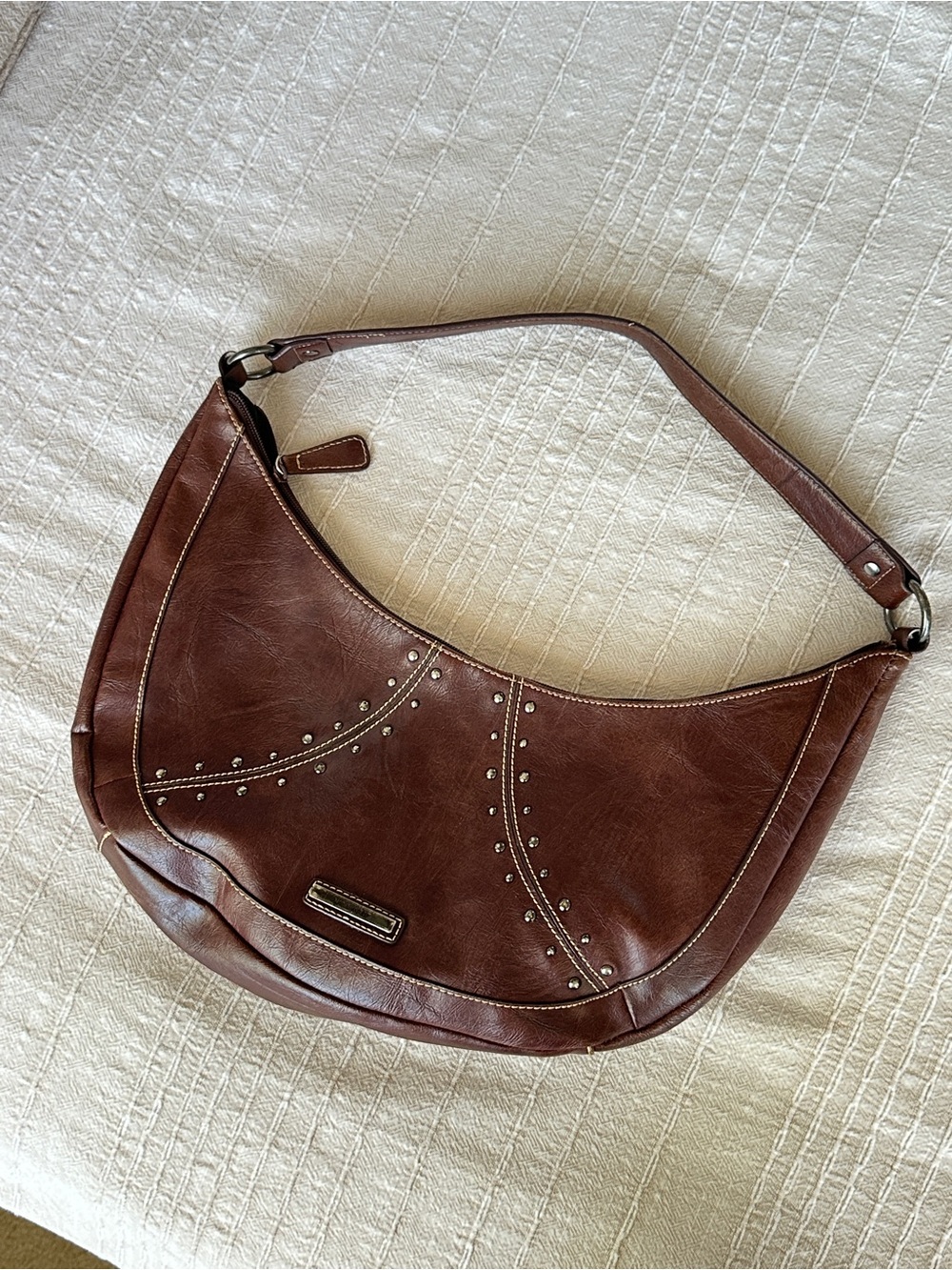 Nine West Brown Studded Hobo Shoulder Bag